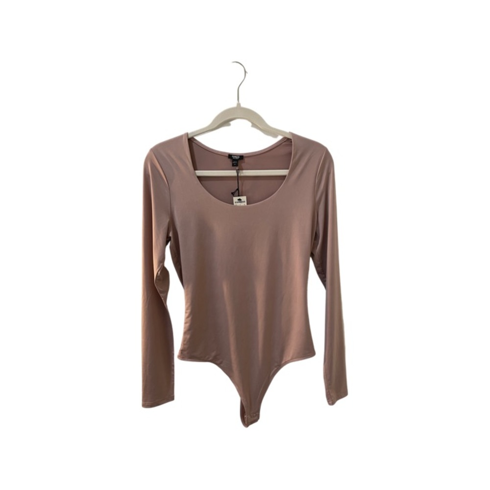 NWT Express Body Contour Long Sleeve Thong Bodysuit Pink Dusty Rose Medium